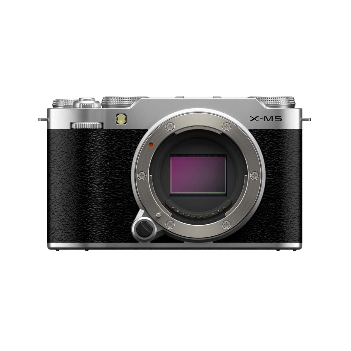 Fujifilm X-M5 Kamera Gehäuse in Silber ohne Objektiv.