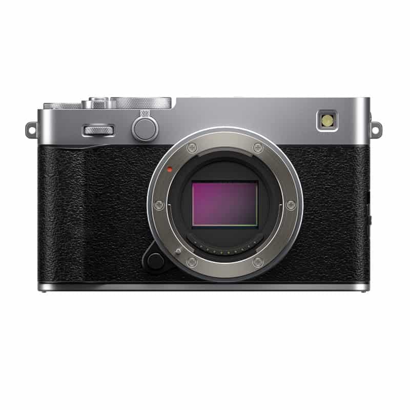 Fujifilm X-E5 Gehäuse in Silber ohne Objektiv.